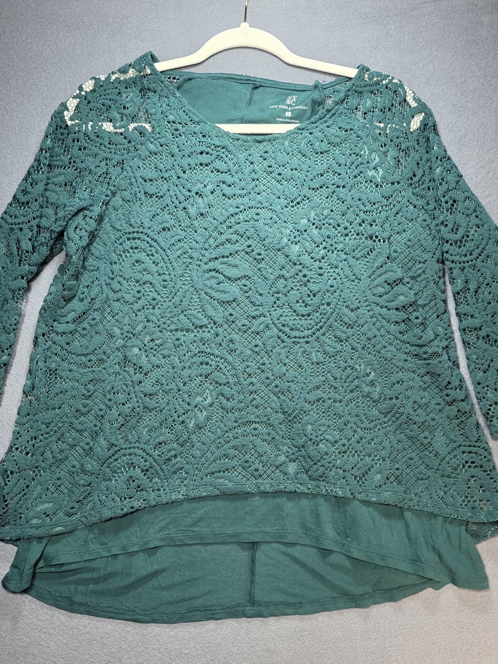 New York & Company Teal Crochet Lace Top